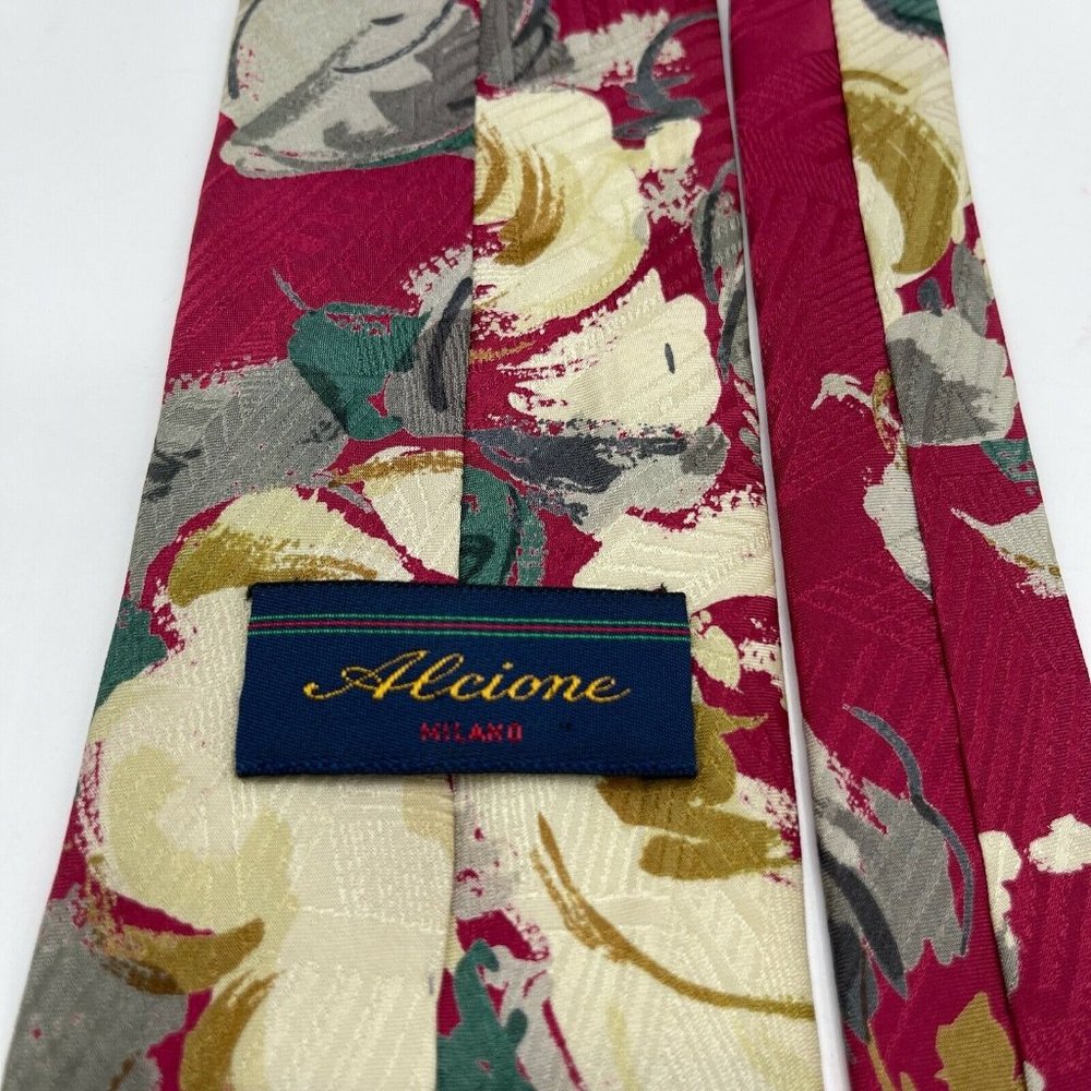 Alcione Milano 100% Silk Tie Made in Italy Floral Red - Picture 6 of 8